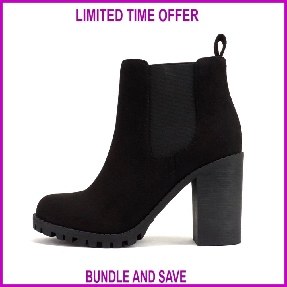 Ankle Boot With Lug Sole Elastic Gore And Chunky Heel